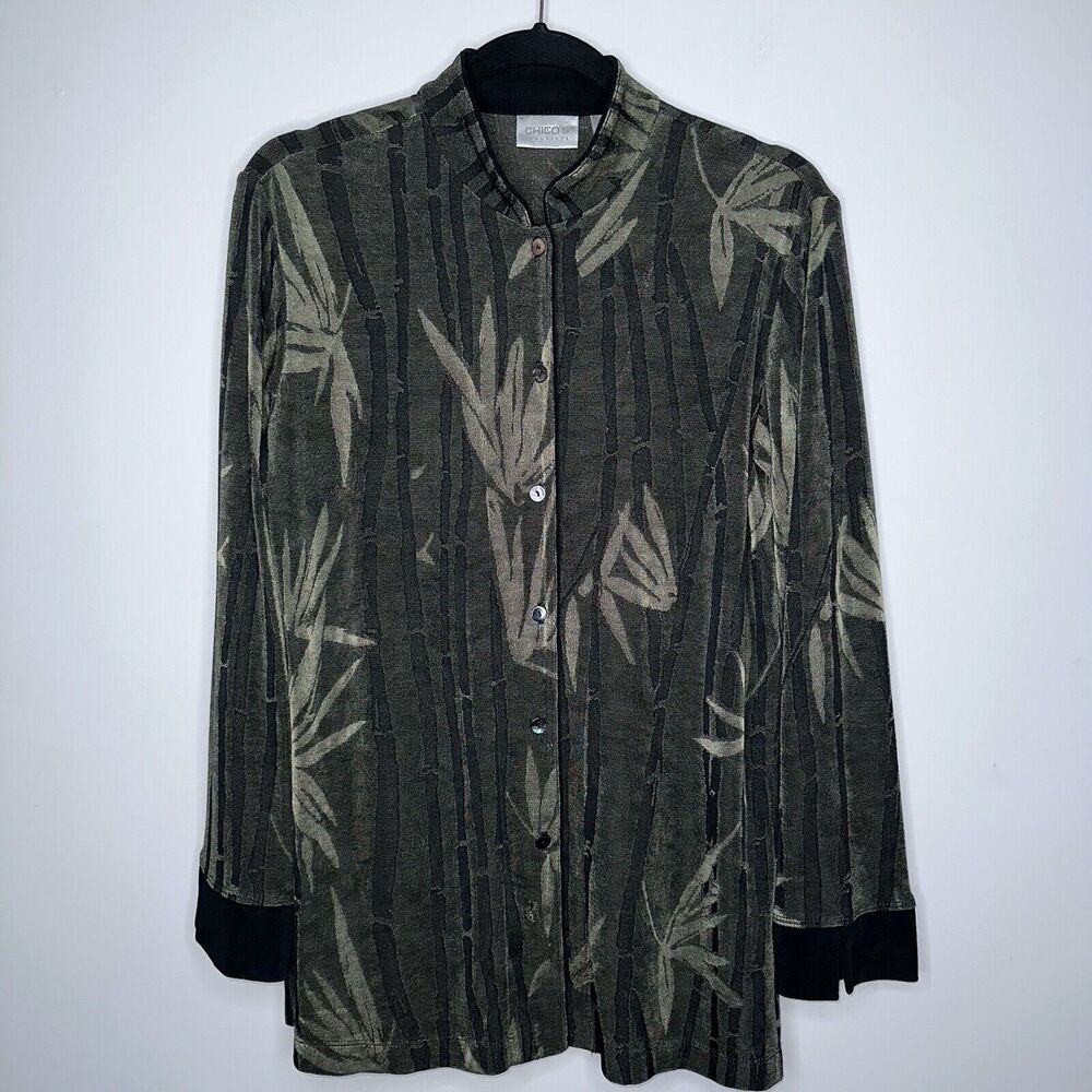 Chico’s Travelers Women’s Bamboo Print Button Front Cardigan 90’s Size 1